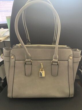 Poppy &Peonies Structured Satchel Handbag in Gray with Gold Accent